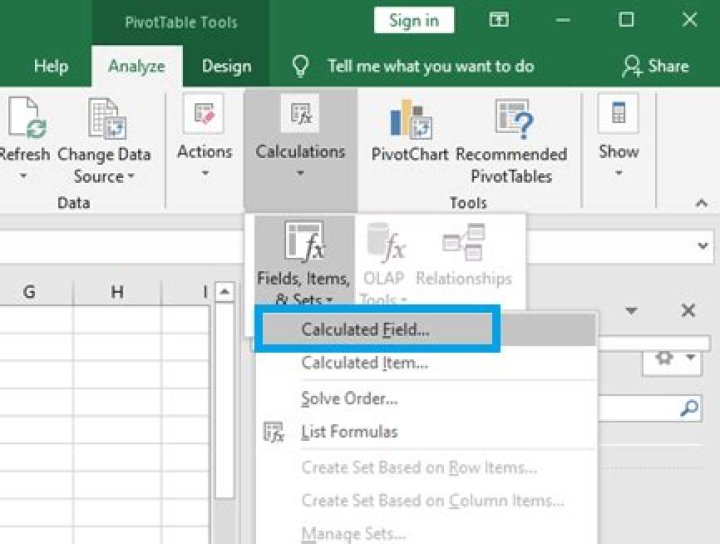 How do I create a calculated field in Excel?