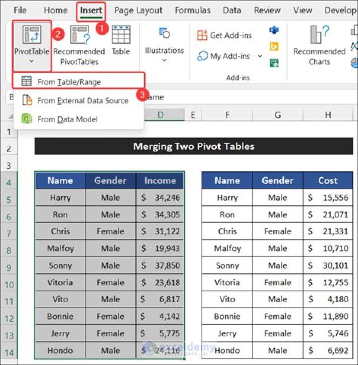 How do I merge tables in Excel 2016?