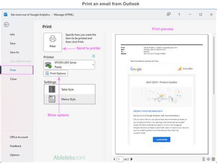 How do I print an email from iCloud email?