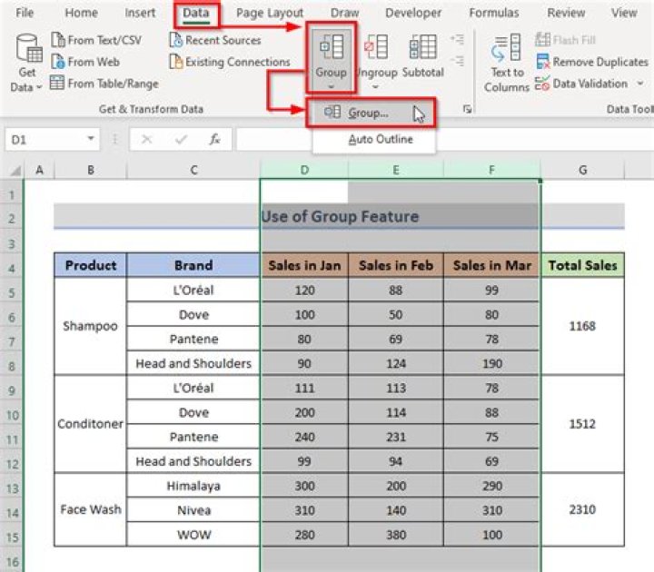 How do I sort by grouped cells?