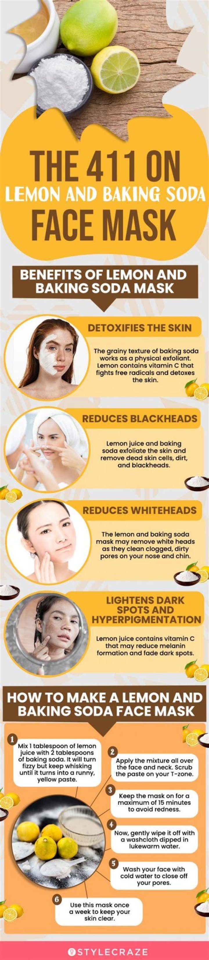 How long do I leave lemon and baking soda on my face?
