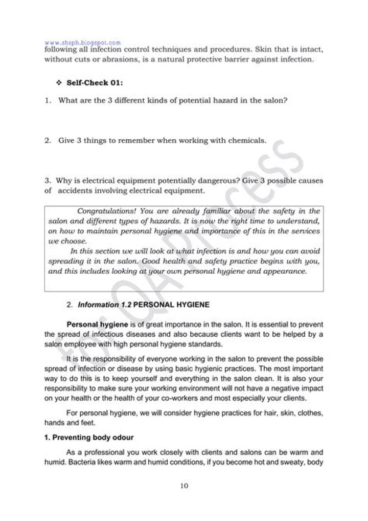 What are the 3 different kinds of potential hazard in the salon?