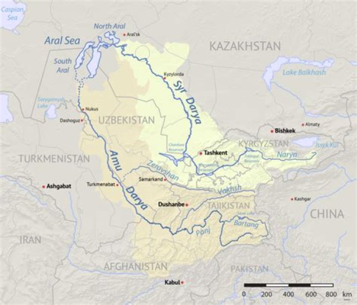 What rivers flow into the Aral Sea where do the rivers begin?