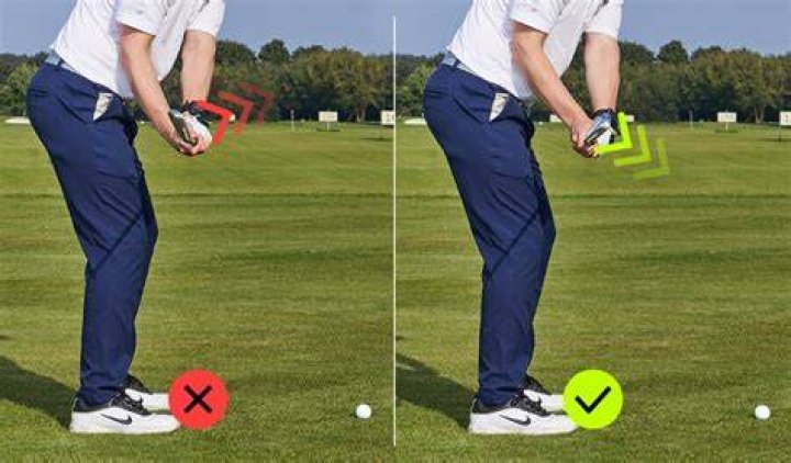 Where should your weight be on your feet in a golf swing?