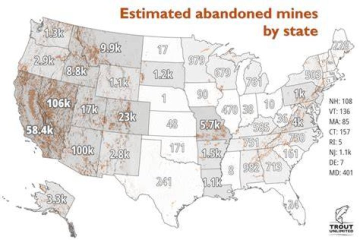 Which state has the most abandoned mines?
